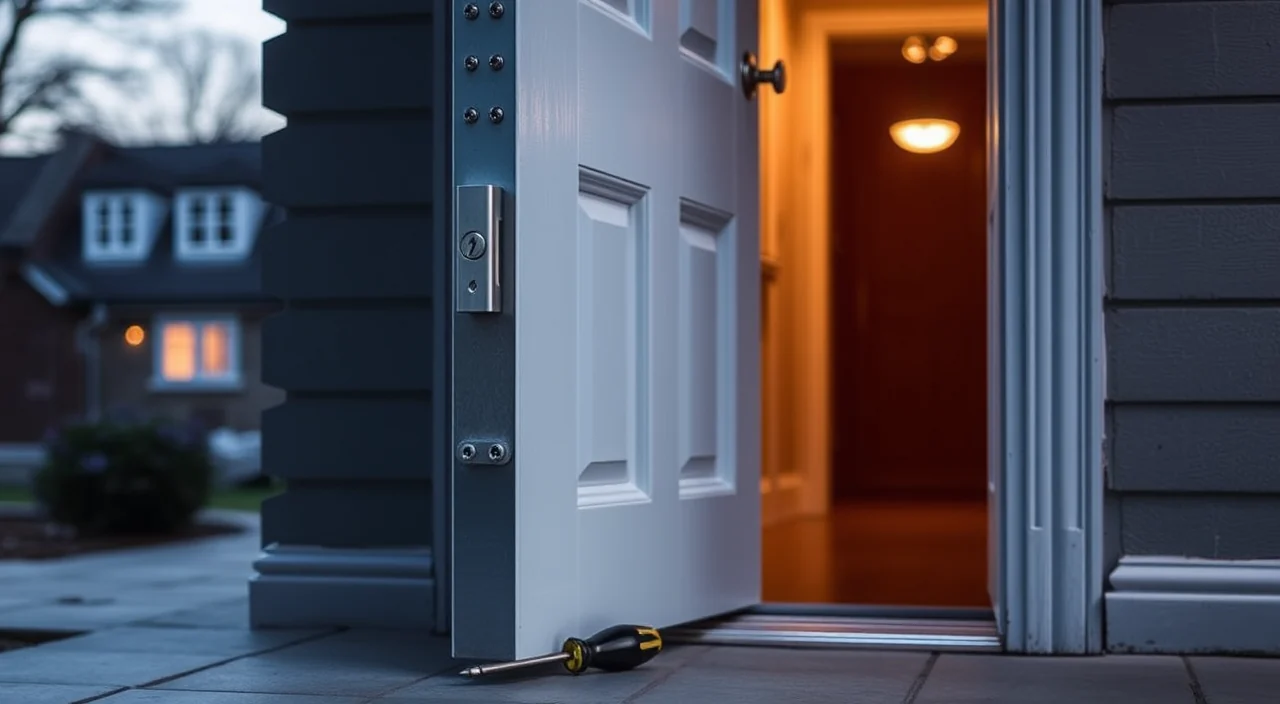 The exposed multipoint locking strip along the edge of an open door