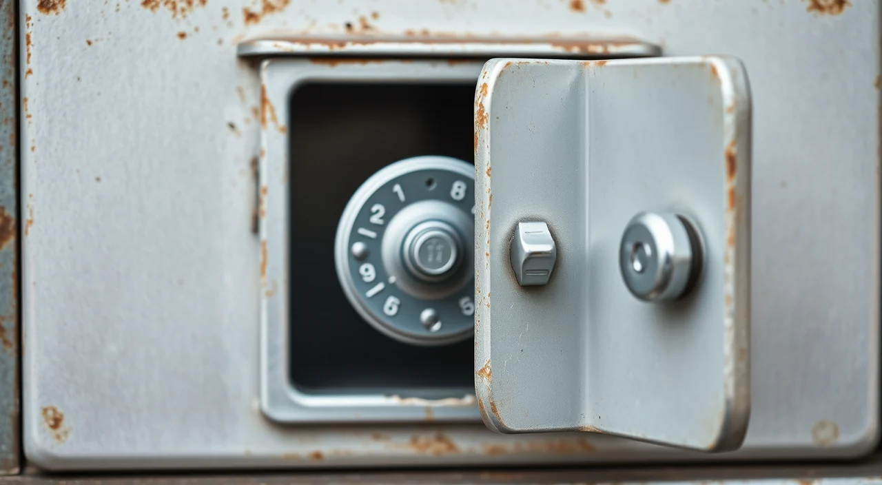 An open cluster mailbox door showing the small cam lock barrel and cam from the inside