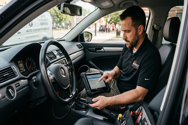 Transponder key programming device connected to a vehicle